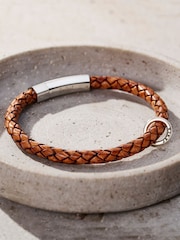 Posh Totty Designs Mens Gold Tone Personalised Message Plaited Leather Bracelet - Image 1 of 3