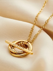 Posh Totty Designs Gold Tone Personalised Russian Ring T Bar Lariat Necklace - Image 1 of 4