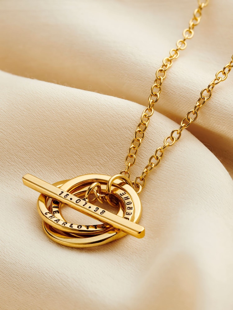 Posh Totty Designs Gold Tone Personalised Russian Ring T Bar Lariat Necklace - Image 1 of 4