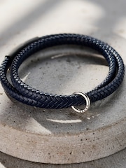 Posh Totty Designs Mens Silver Tone Personalised Leather Message Bracelet - Image 1 of 3