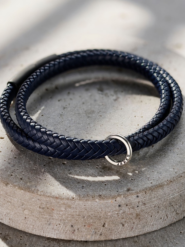Posh Totty Designs Mens Silver Tone Personalised Leather Message Bracelet - Image 1 of 3
