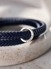 Posh Totty Designs Mens Silver Tone Personalised Leather Message Bracelet - Image 2 of 3