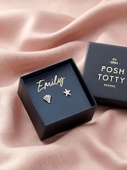 Posh Totty Designs Silver Tone Personalised Starfish and Shell Stud Earrings - Image 1 of 3