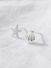 Posh Totty Designs Silver Tone Personalised Starfish and Shell Stud Earrings - Image 2 of 3