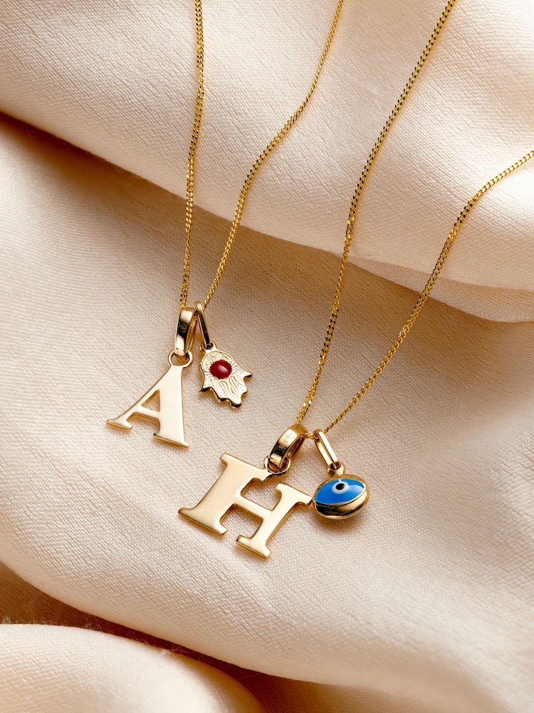 Posh Totty Designs Gold Tone 9ct Gold Mini Evil Eye Initial Necklace - Image 2 of 3