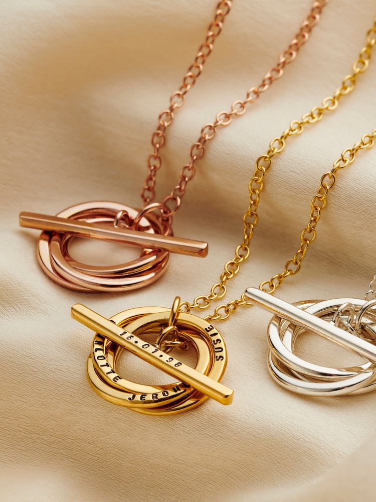 Posh Totty Designs Gold Tone Personalised Russian Ring T Bar Lariat Necklace - Image 2 of 4