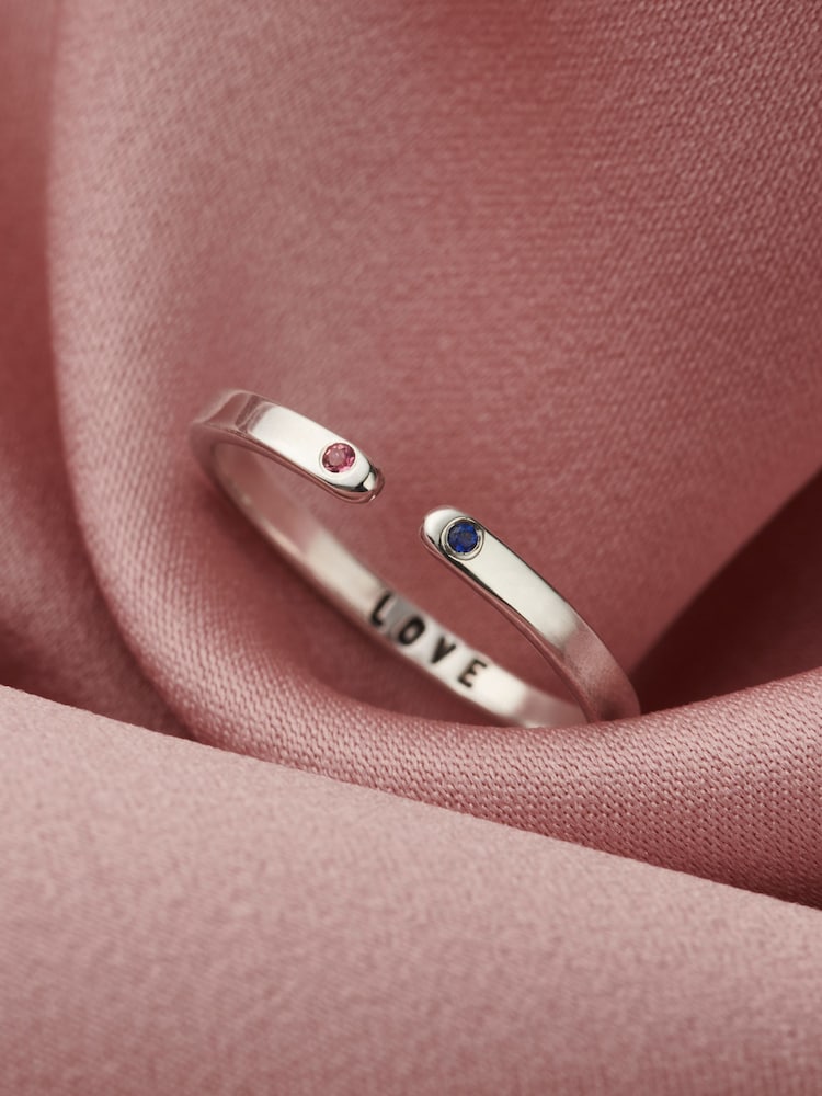 Posh Totty Designs Silver Tone Personalised Birthstone Open Ring - Image 1 of 5