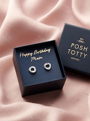 Posh Totty Designs Silver Tone Personalised Russian Ring Stud Earrings - Image 1 of 4