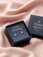 Posh Totty Designs Gold Tone Personalised Starfish and Shell Stud Earrings - Image 1 of 3