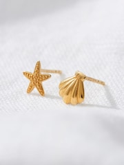 Posh Totty Designs Gold Tone Personalised Starfish and Shell Stud Earrings - Image 2 of 3