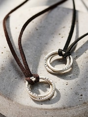 Posh Totty Designs Mens Gold Tone Personalised Two Ring Russian Leather Corduroy Necklace - Image 1 of 5