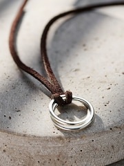 Posh Totty Designs Mens Gold Tone Personalised Two Ring Russian Leather Corduroy Necklace - Image 4 of 5