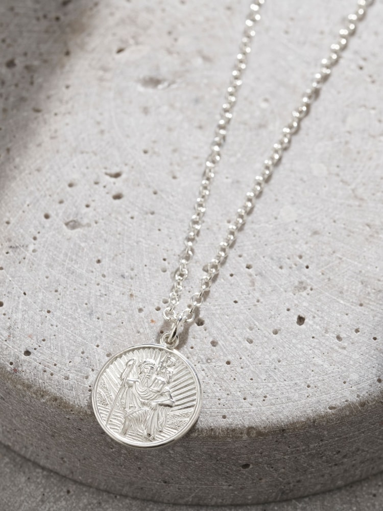 Posh Totty Designs Silver Tone Personalised Mens St Christopher Necklace - Image 1 of 4
