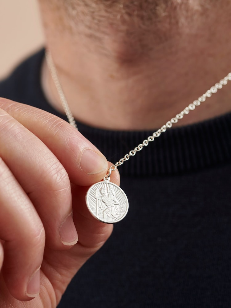 Posh Totty Designs Silver Tone Personalised Mens St Christopher Necklace - Image 2 of 4