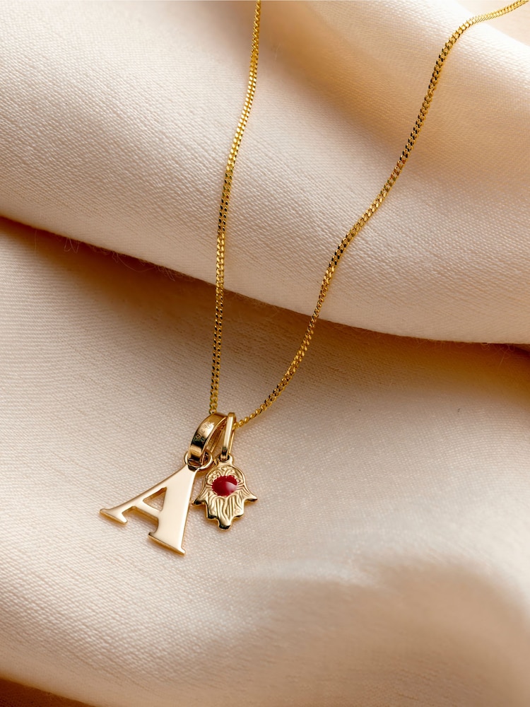 Posh Totty Designs Gold Tone 9ct Mini Hamsa Hand Initial Necklace - Image 1 of 3