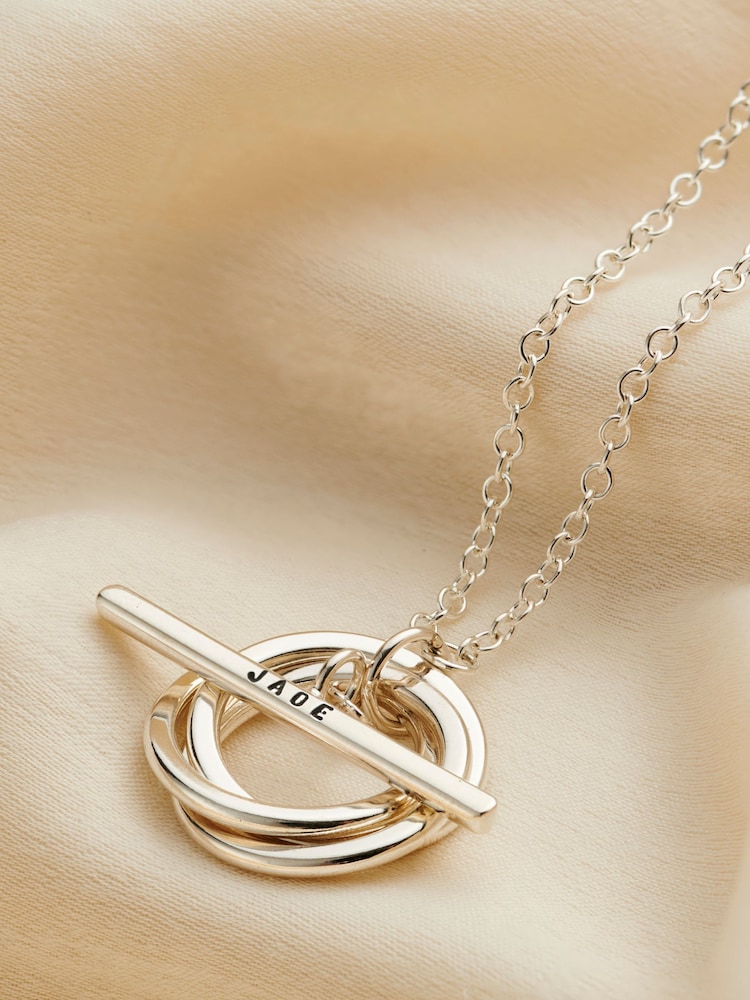 Posh Totty Designs Gold Tone Personalised Russian Ring T Bar Lariat Necklace - Image 1 of 4