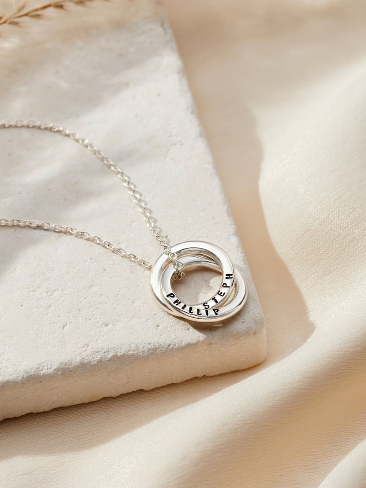 Posh Totty Designs Silver Tone Personalised Mini Two Ring Russian Necklace - Image 1 of 4