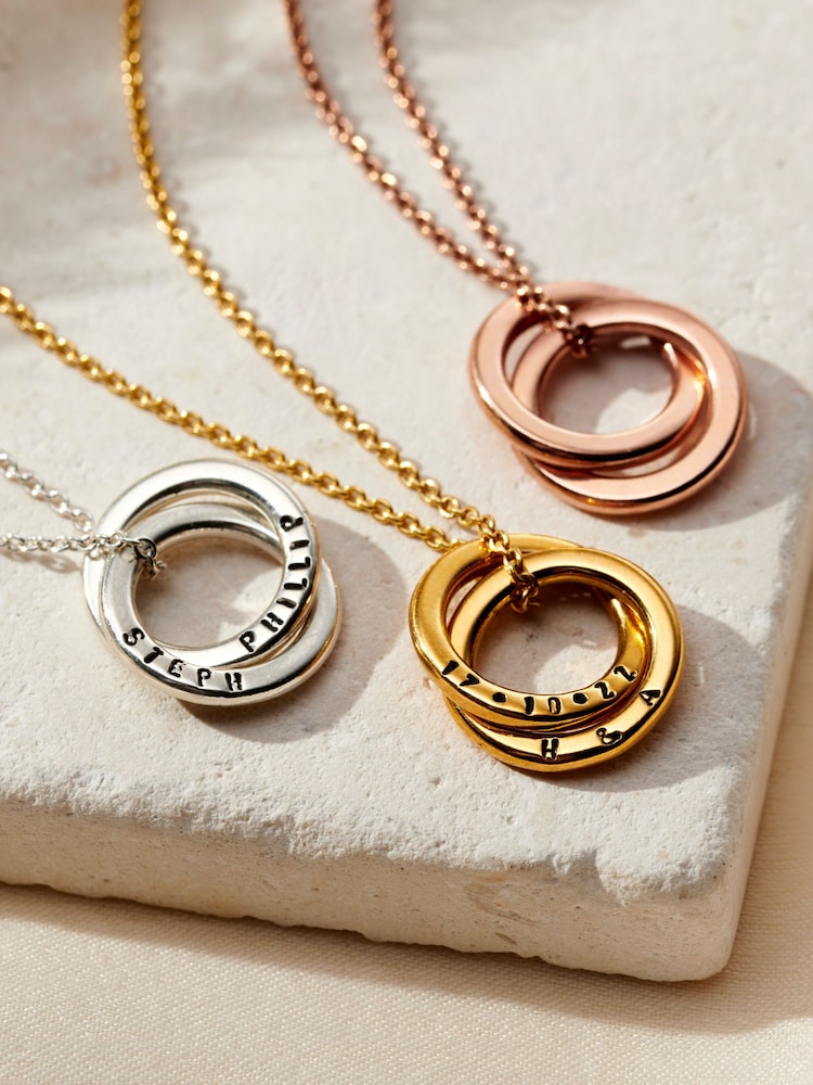 Posh Totty Designs Silver Tone Personalised Mini Two Ring Russian Necklace - Image 2 of 4