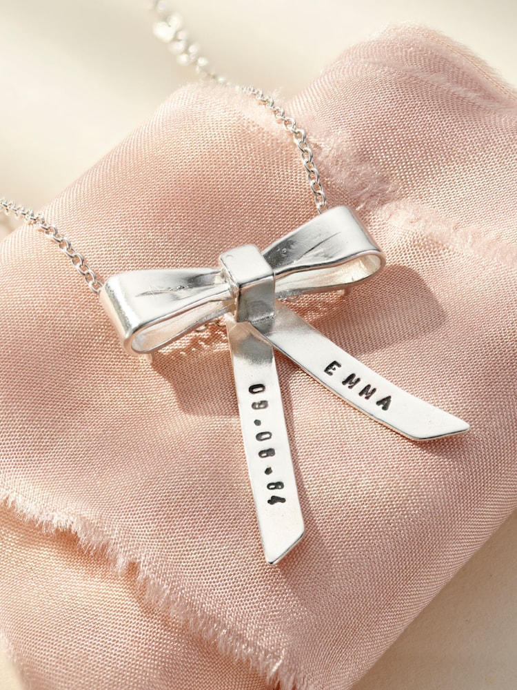 Posh Totty Designs Silver Tone Personalised Bow Charm Necklace - Image 2 of 4