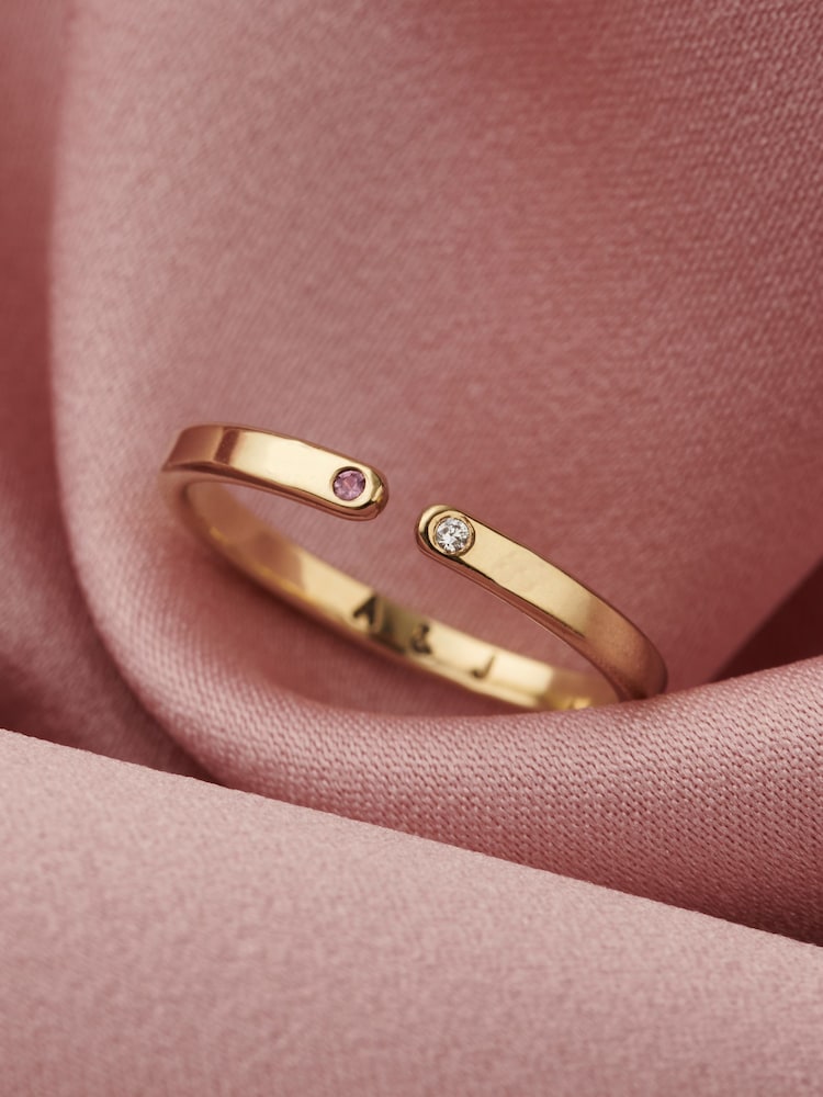 Posh Totty Designs Gold Tone Personalised Birthstone Open Ring - Image 1 of 5