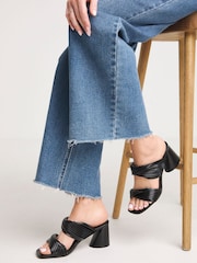 Simply Be Black Wide Fit Pleated Twist Strap Heeled Sandals - Image 1 of 4