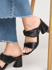 Simply Be Black Wide Fit Pleated Twist Strap Heeled Sandals - Image 4 of 4