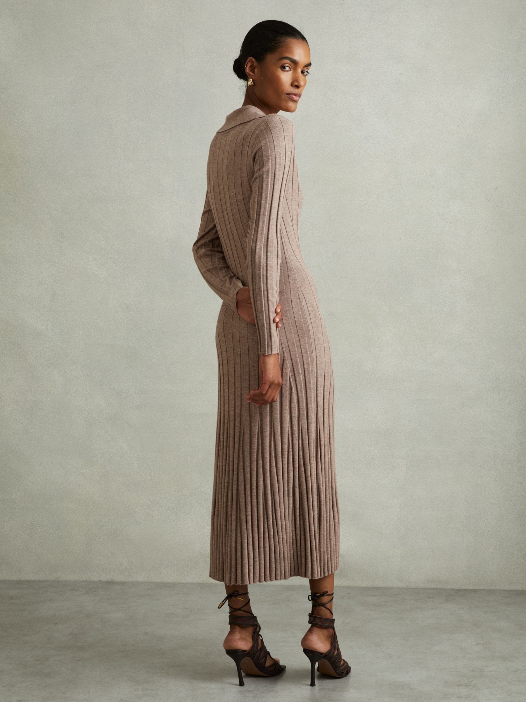 Buy Reiss Neutral Winnie Knitted Open Collar Midi Dress from Next India