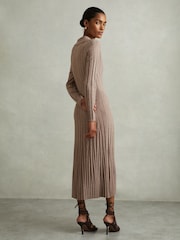 Reiss Neutral Winnie Knitted Open-Collar Midi Dress - Image 5 of 6