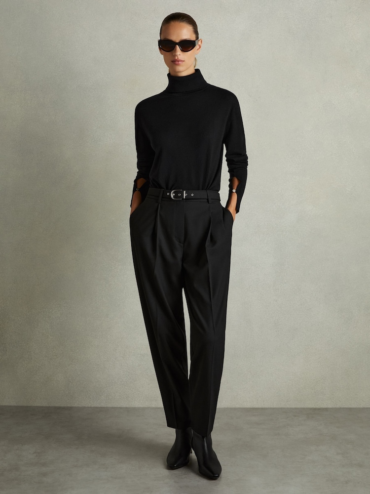Reiss Black Macy Merino Wool Roll Neck Jumper - Image 1 of 6