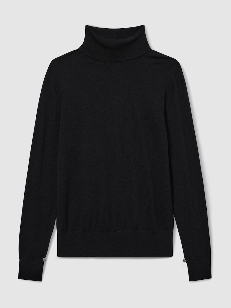 Reiss Black Macy Merino Wool Roll Neck Jumper - Image 2 of 6