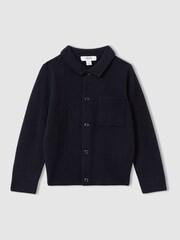 Reiss Navy Lockhurst 13-14 yrs Wool Cable Knit Cardigan - Image 1 of 4