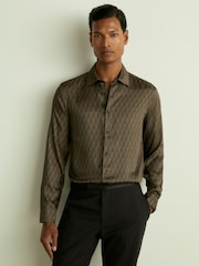 Reiss Dark Brown Lafraneire Monogram-Print Twill Shirt - Image 1 of 6