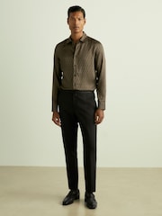 Reiss Dark Brown Lafraneire Monogram-Print Twill Shirt - Image 3 of 6