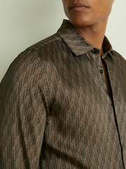 Reiss Dark Brown Lafraneire Monogram-Print Twill Shirt - Image 4 of 6