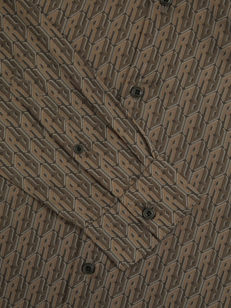 Reiss Dark Brown Lafraneire Monogram-Print Twill Shirt - Image 6 of 6