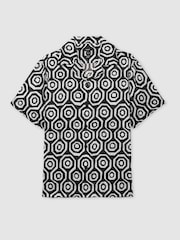 Reiss Black/White Canape Geometric-Print Poplin Cuban-Collar Shirt - Image 2 of 6
