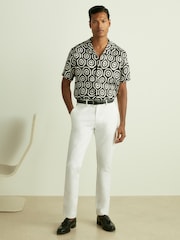 Reiss Black/White Canape Geometric-Print Poplin Cuban-Collar Shirt - Image 3 of 6