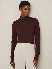 Reiss Burgundy Macy Merino Wool Roll Neck Jumper - Image 1 of 6
