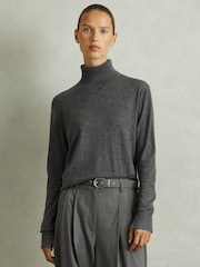 Reiss Charcoal Macy Merino Wool Roll Neck Jumper - Image 1 of 6