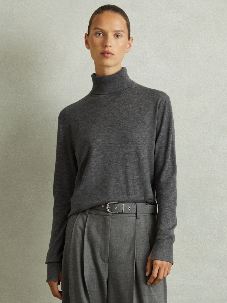 Reiss Charcoal Macy Merino Wool Roll Neck Jumper - Image 1 of 6