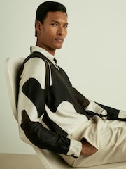 Reiss Chocolate Brown Montana Abstract-Print Poplin Shirt - Image 1 of 7