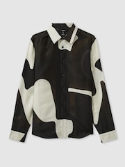 Reiss Chocolate Brown Montana Abstract-Print Poplin Shirt - Image 2 of 7