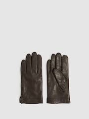 Marrón oscuro - Reiss Monty Wool and Cashmere Lined Leather Gloves - Imagen 1 de 3