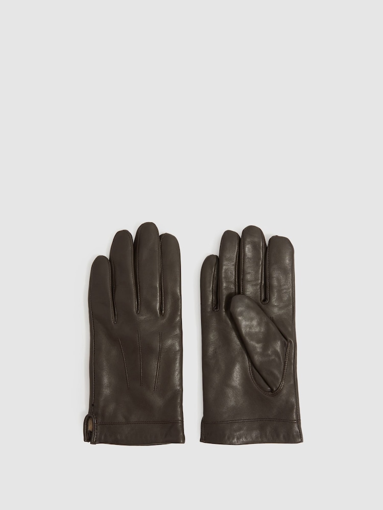 Marrón oscuro - Reiss Monty Wool and Cashmere Lined Leather Gloves - Imagen 1 de 3