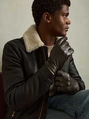 Marrón oscuro - Reiss Monty Wool and Cashmere Lined Leather Gloves - Imagen 2 de 3