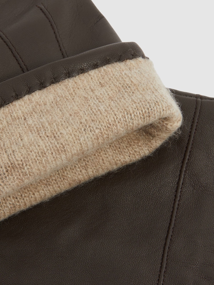 Marrón oscuro - Reiss Monty Wool and Cashmere Lined Leather Gloves - Imagen 3 de 3