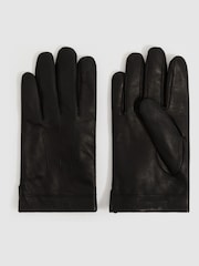 Negro - Reiss Monty Wool and Cashmere Lined Leather Gloves - Imagen 1 de 4