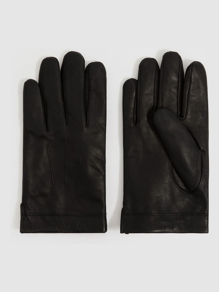 Negro - Reiss Monty Wool and Cashmere Lined Leather Gloves - Imagen 1 de 4