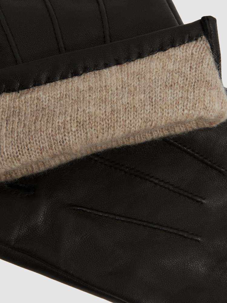 Reiss Black Monty Wool and Cashmere Lined Leather Gloves - Image 3 of 4