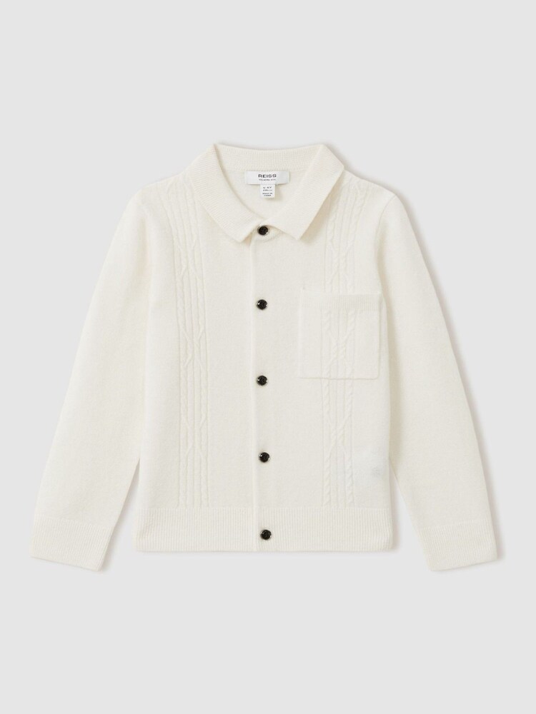 Reiss Off White Lockhurst 13-14 yrs Wool Cable Knit Cardigan - Image 1 of 4